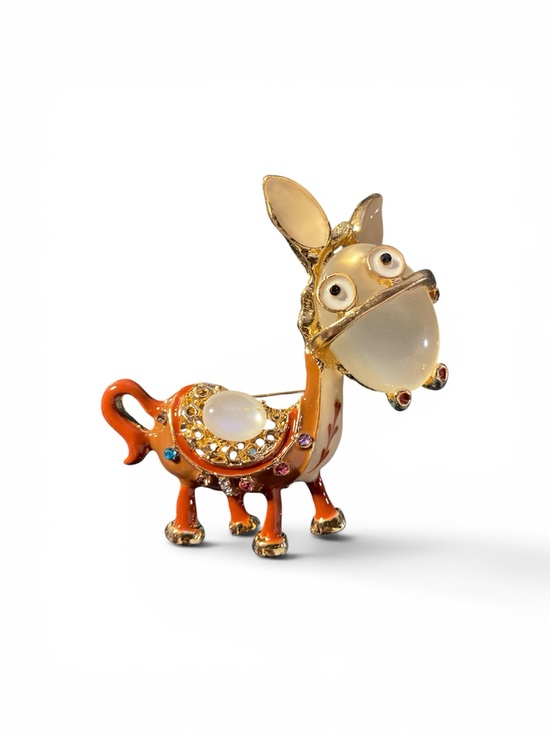 Jewelry - Whimsical Jeweled Orange Donkey Brooch